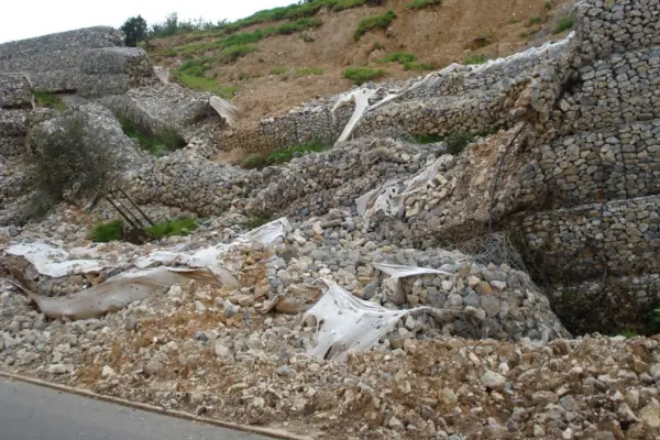 Facing wall bulges or slope failure